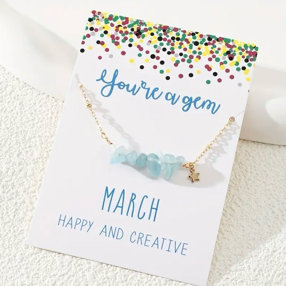 Natural Aquamarine Gold Tone Necklace March Birthday Gift NWT